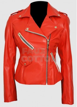 Charlotte McKinney Red Biker Leather Jacket